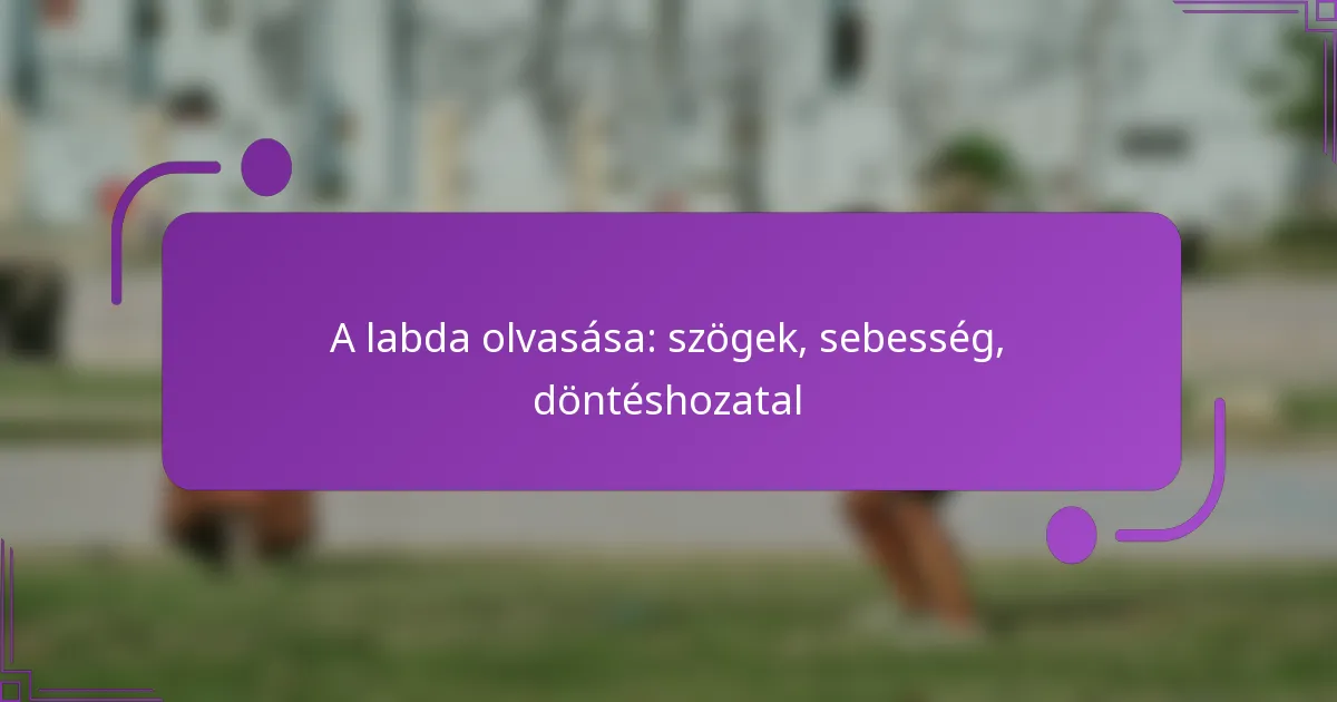 A labda olvasása: szögek, sebesség, döntéshozatal
